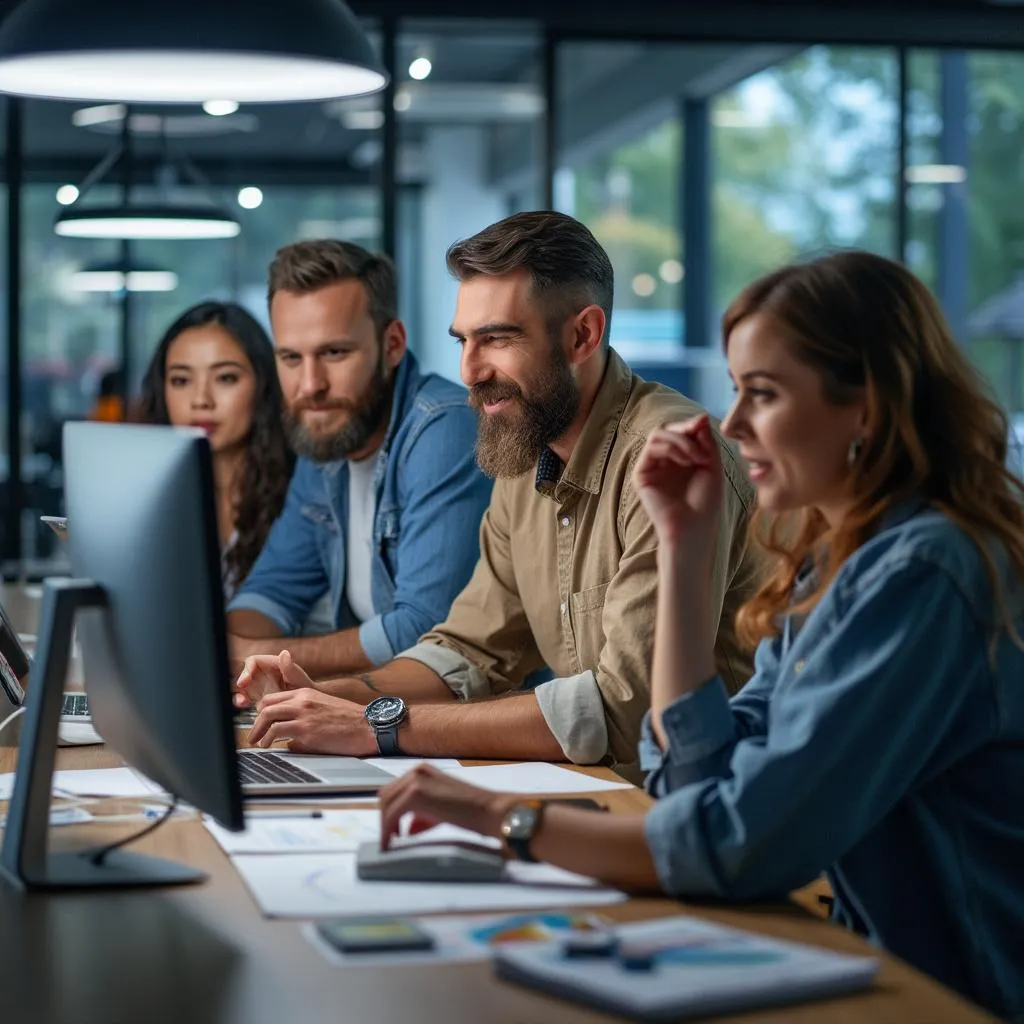 Équipe collaborant dans un bureau moderne