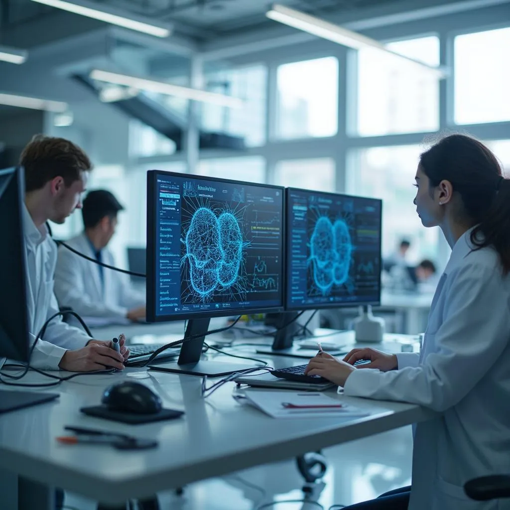 Chercheurs en IA dans un laboratoire